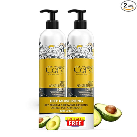 Caryl Deep Moisturizing Body Lotion with Oatmeal and Avocado Butter | For Dry and Sensitive Skin | Long-Lasting Softness | 400ml ( Buy 1 Get 1 Free)| Suitable for All Seasons and Skin Types