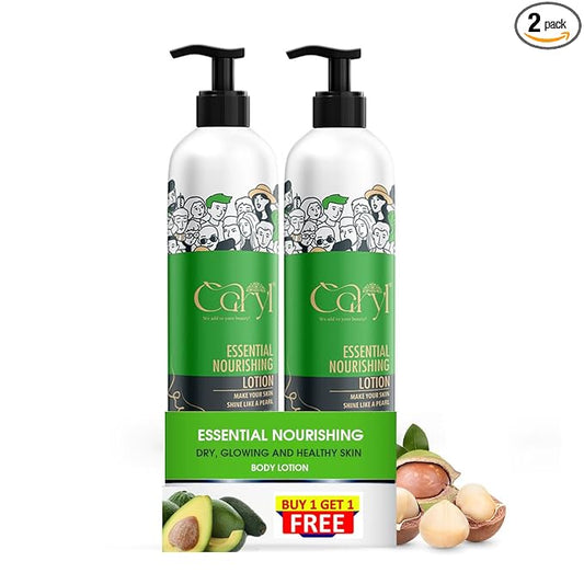 Caryl Essential Nourishing Body Lotion with Avocado, Shea and Cocoa Butter | Deep Hydration for Dry Skin | Paraben-Free Formula | 400ml (Buy 1 Get 1 Free) | Suitable for All Skin Types