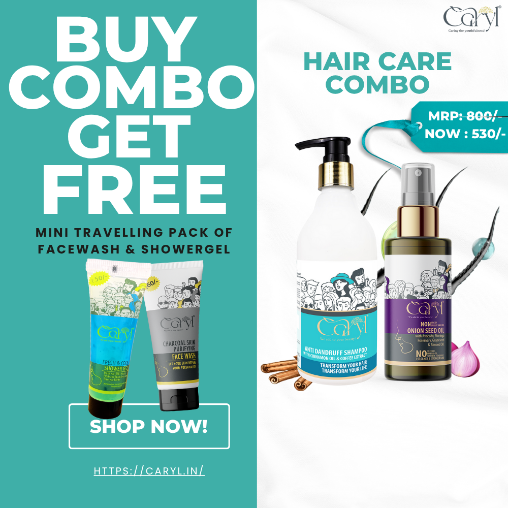 Caryl Dandruff Free Hair Combo Anti Dandruff Shampoo & Onion Seed Hair Oil - GET FREE MINI TRAVELLING PACK OF FACEWASH & SHOWERGEL