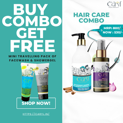 Caryl Dandruff Free Hair Combo Anti Dandruff Shampoo & Onion Seed Hair Oil - GET FREE MINI TRAVELLING PACK OF FACEWASH & SHOWERGEL