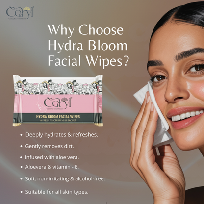 Caryl Hydra Bloom Facial Wipes ( Pack of 72 Single Sachets)