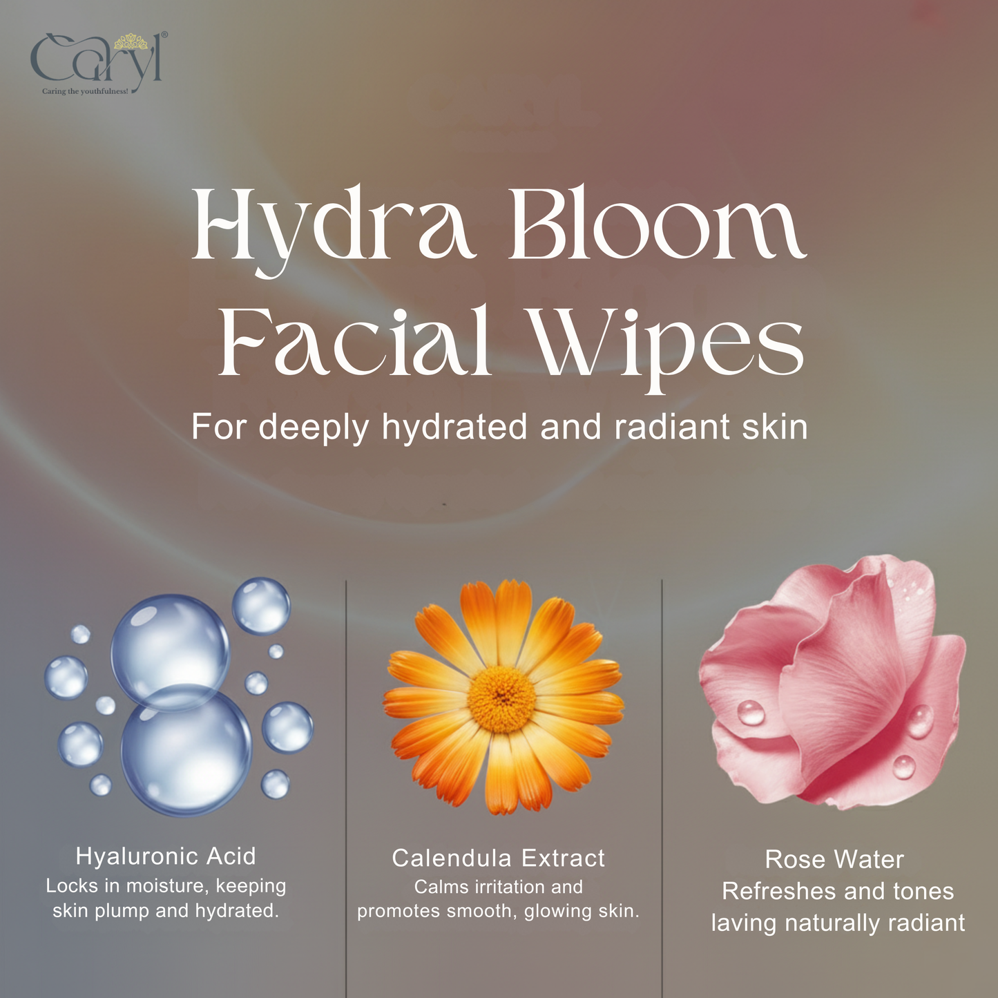 Caryl Hydra Bloom Facial Wipes ( Pack of 72 Single Sachets)