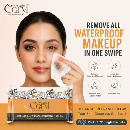 Caryl Micelle Glow Makeup Remover Wipes (Pack of 72 Single Sachets)