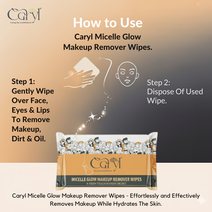 Caryl Micelle Glow Makeup Remover Wipes (Pack of 72 Single Sachets)