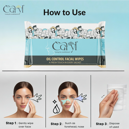 Caryl Oil Control Wipes (Pack of 72 Single Sachets)