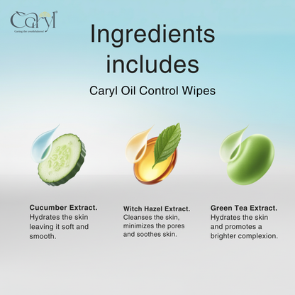 Caryl Oil Control Wipes (Pack of 72 Single Sachets)