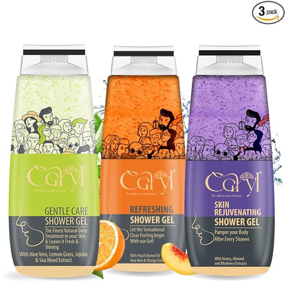 Caryl Shower Gel | Buy 2 Get 1 Free | Refreshing + Rejuvenating + Gentle Care ( 280ml x 3)